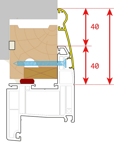 aile de recouvrement de 40 mm avec élargisseur pour fenêtre pvc, pose en rénovation